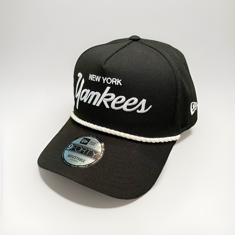 New Era New York Yankees 9Forty Word Mark A-FRAME Rope Hat Black Adjustable Cap - Picture 2 of 7